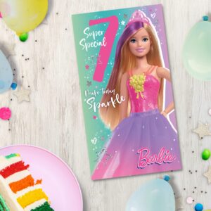 Danilo Promotions Limited Barbie Age 7 Birthday Card, Official Barbie Age 7 Birthday Card, Happy Birthday Age 7 Barbie Card,Multi,9 x 5 inch