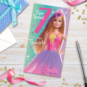 Danilo Promotions Limited Barbie Age 7 Birthday Card, Official Barbie Age 7 Birthday Card, Happy Birthday Age 7 Barbie Card,Multi,9 x 5 inch