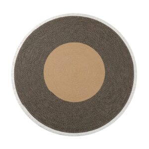 MVSUTA Boho Tassel Tan and Black 24" Round Washable Chic Bohemian Indoor Hand Woven Cotton Cord Circle Carpet for Living Room Soft Area Rugs,Small Size 2' Round