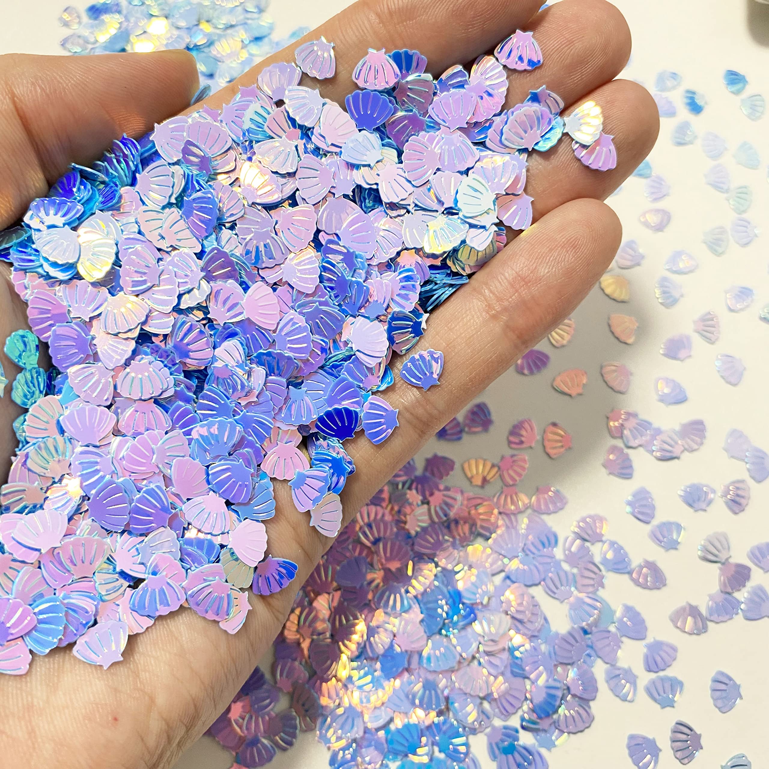 2000 Pieces Mermaid Scallop Party Glitter PVC Confetti for DIY Mold Art Nail Artwork Holiday Engagement Wedding Bridal Shower Birthday Valentines Party Decorations