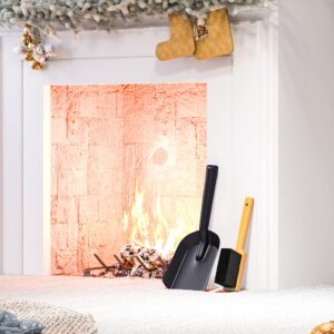 Kingson Fireplace Shovel Black Ash Shovel and Brush, Dustpan Set Small, Durable Steel, Set with Fireplace Dustpan and Brush, Coal Shovel