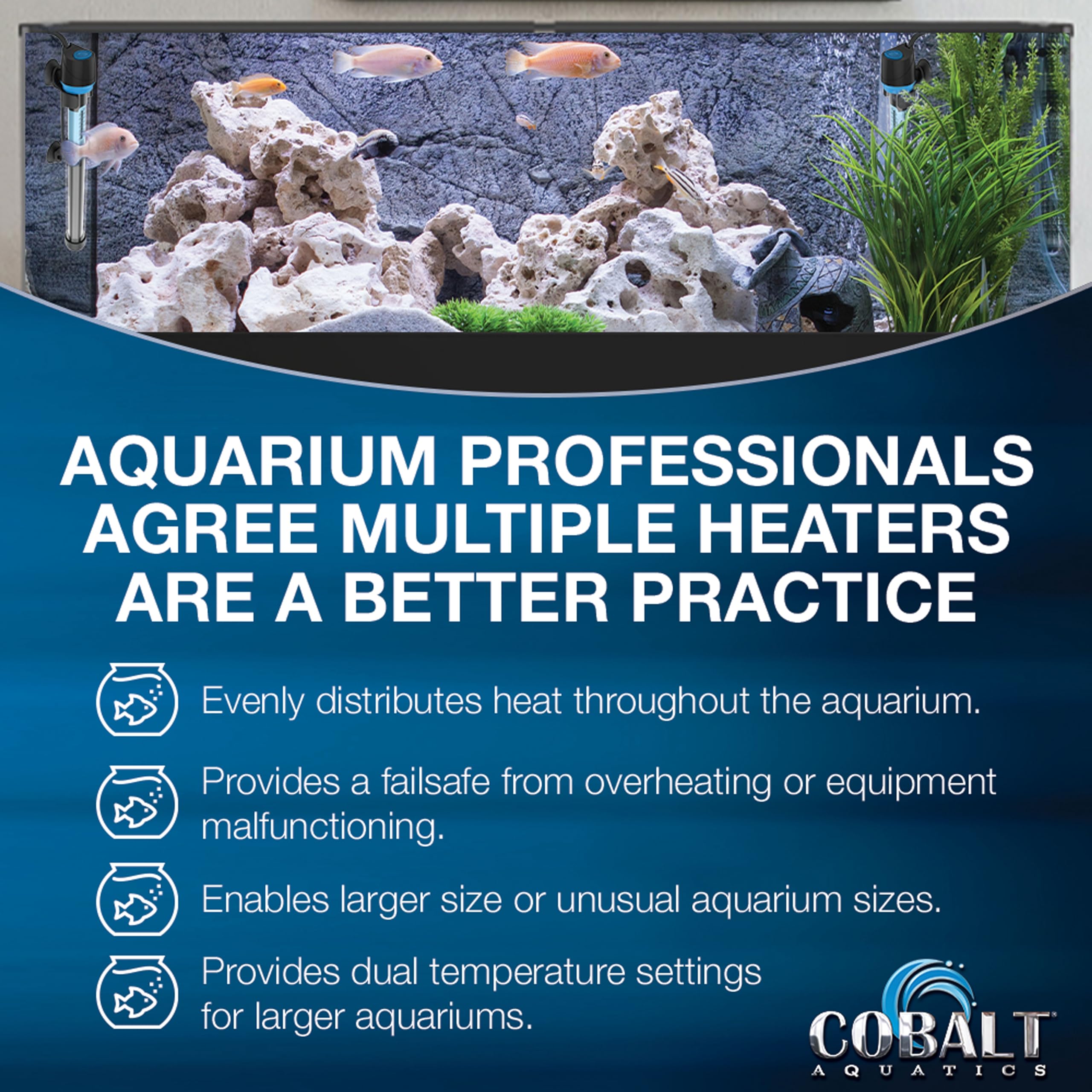 Cobalt Aquatics Neo-Glass Aquarium Heater Made in Europe Fish Tank Heater for Freshwater or Saltwater Tanks, Turtle Tank Heater, Submersible Temperature Controller Thermostat, 200W