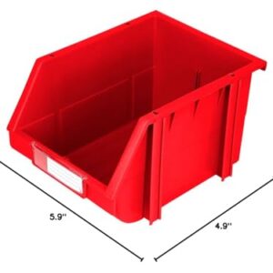 DJC Supply Red Medium 5.9" X 9.4" X 4.9" Heavy duty thermoplastic storage bin organizer, Stackable, Hangable, Side-connect, Used in classrooms, garages, warehouse, factrories and more! (2 PACK)