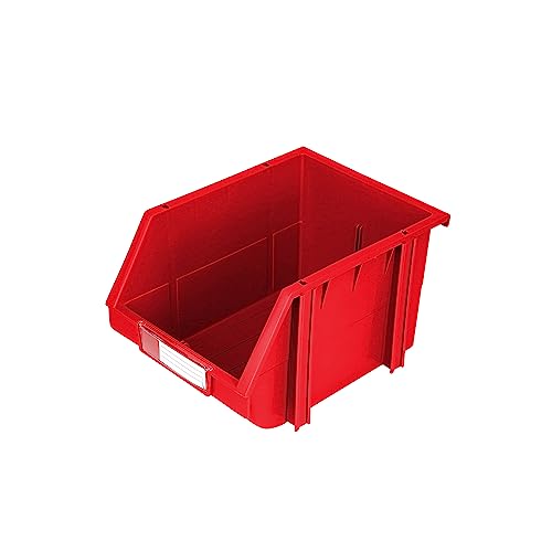 DJC Supply Red Medium 5.9" X 9.4" X 4.9" Heavy duty thermoplastic storage bin organizer, Stackable, Hangable, Side-connect, Used in classrooms, garages, warehouse, factrories and more! (2 PACK)