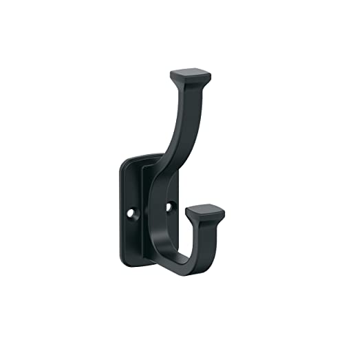 Amerock H37007MB | Alder Double Prong Decorative Wall Hook | Matte Black Hook for Coats, Hats, Backpacks, Bags | Hooks for Bathroom, Bedroom, Closet, Entryway, Laundry Room, Office