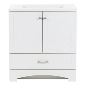 spring mill cabinets emlyn 30 inch bathroom vanity with white single sink top, 2-door cabinet, 1 drawer, 30.5" w x 18.75" d x 32.89" h, white