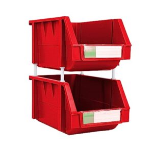 djc supply red medium 5.9" x 9.4" x 4.9" heavy duty thermoplastic storage bin organizer, stackable, hangable, side-connect, used in classrooms, garages, warehouse, factrories and more! (2 pack)