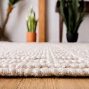 SAFAVIEH Natura Collection 4' Square Ivory NAT852B Handmade Moroccan Boho Fringe Wool Area Rug