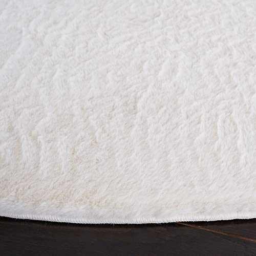 SAFAVIEH Faux Rabbit Fur Collection Area Rug - 6' Round, Off White, Solid Design, Non-Shedding Machine Washable & Slip Resistant Ideal for High Traffic Areas in Living Room, Bedroom (FRF500A)