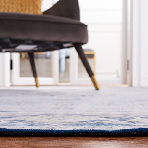 SAFAVIEH Tucson Collection Area Rug - 6' Square, Light Blue & Navy, Persian Design, Non-Shedding Machine Washable & Slip Resistant Ideal for High Traffic Areas in Living Room, Bedroom (TSN147M)