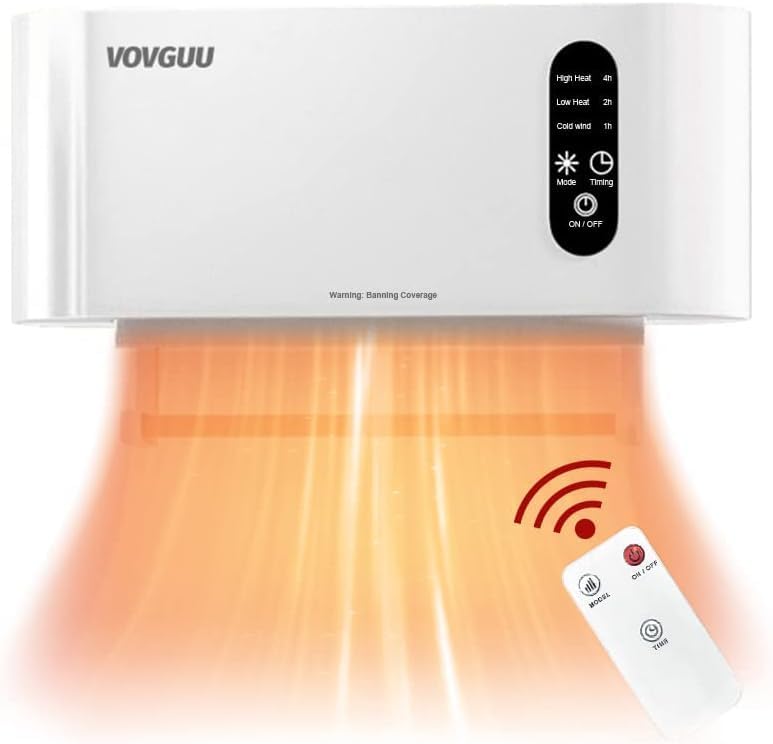 VOVGUU Wall Heater, Electric Space Heater for Bathroom 1500W, Electrical Wall Mounted Heater, Remote Control Bathroom Heater With Towel Rack, Waterproof