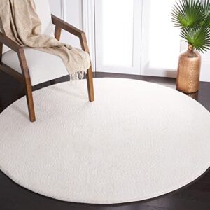 safavieh faux rabbit fur collection area rug - 6' round, off white, solid design, non-shedding machine washable & slip resistant ideal for high traffic areas in living room, bedroom (frf500a)