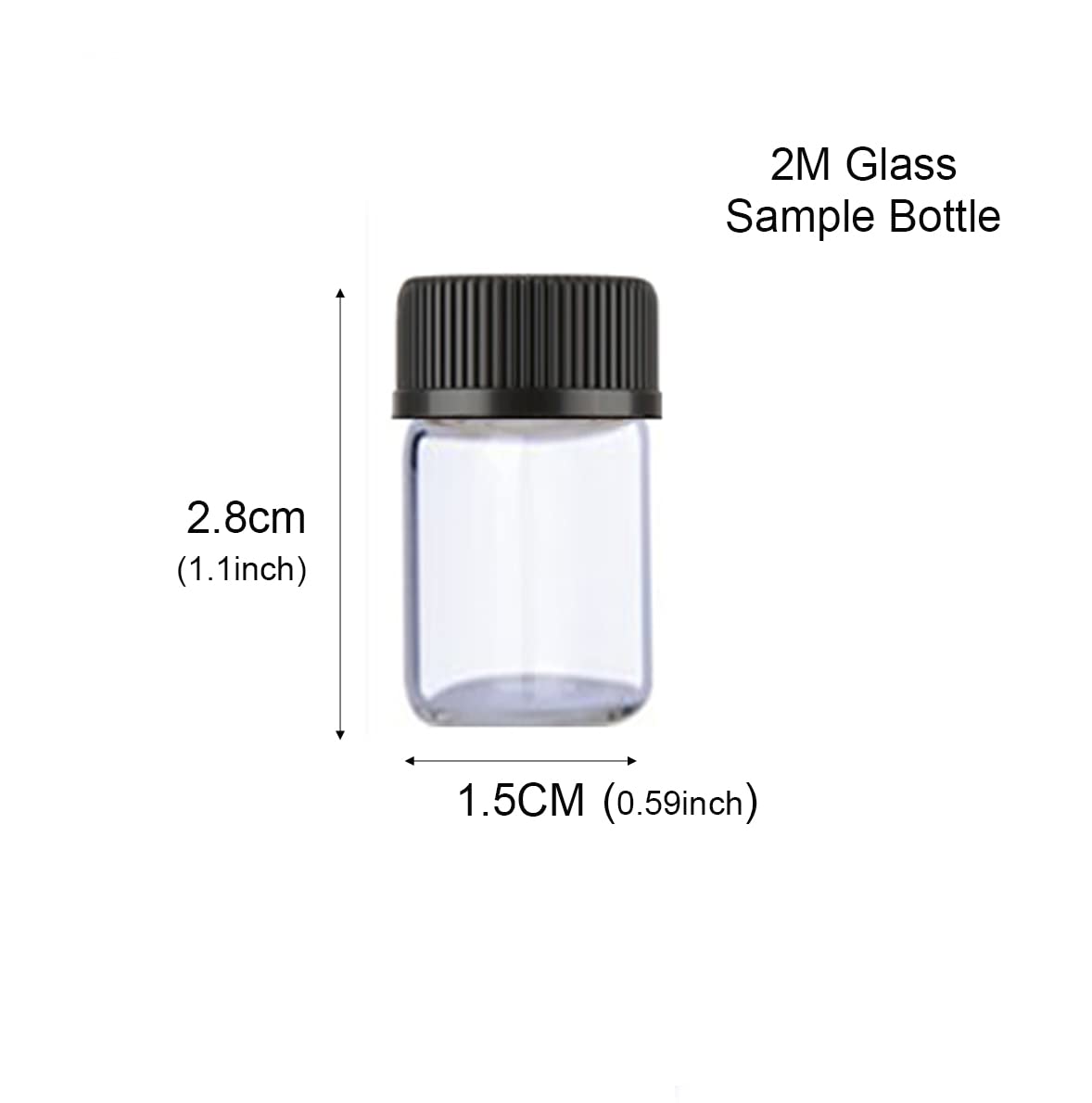 ELFENSTALL- 50pcs 2ml Empty Mini Clear Glass Bottles Container Jars Small Samples Vial with Orifice Reducer and Black Caps for Chemistry Lab Essential Oil Perfume DIY Sample Liquid