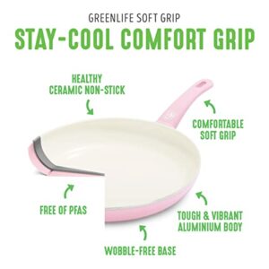 GreenLife Soft Grip Healthy Ceramic Nonstick 23 Piece Kitchen Cookware Pots and Frying Sauce Saute Pans Set with Kitchen Utensils, PFAS-Free, Dishwasher Safe, Pink