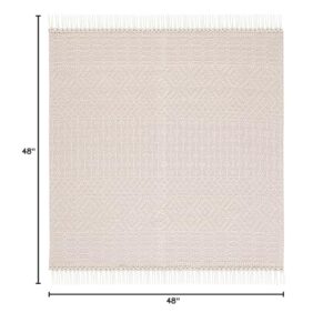 SAFAVIEH Natura Collection 4' Square Ivory NAT852B Handmade Moroccan Boho Fringe Wool Area Rug