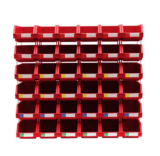 DJC Supply Red Medium 5.9" X 9.4" X 4.9" Heavy duty thermoplastic storage bin organizer, Stackable, Hangable, Side-connect, Used in classrooms, garages, warehouse, factrories and more! (2 PACK)