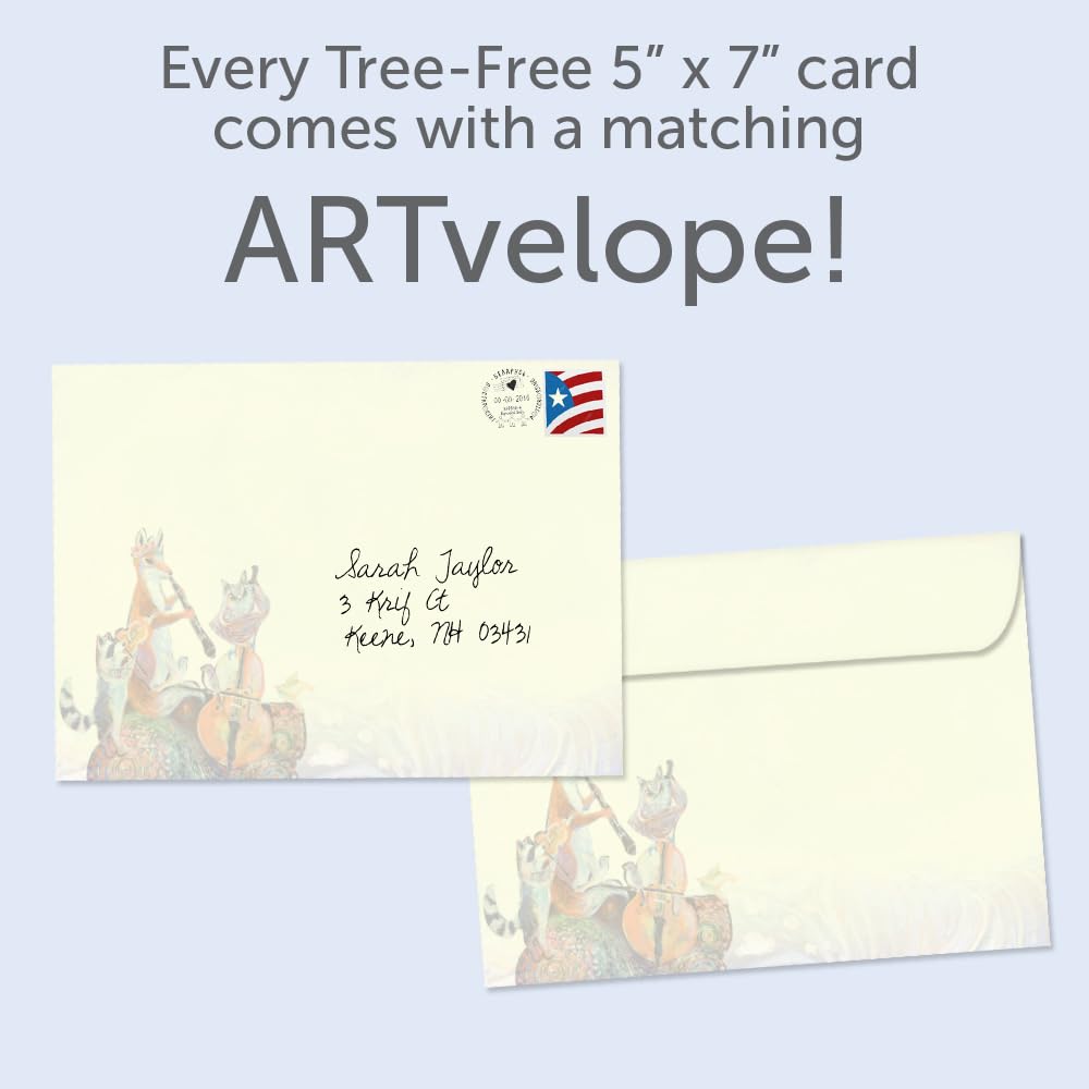 Tree-Free Greetings - Birthday Cards - Artful Designs - 1 Card + Matching Envelopes - Made in USA - 100% Recycled Paper - 5"x7" - Animal Serenade (GO61532)