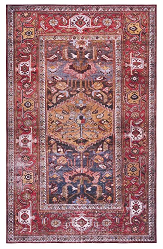 SAFAVIEH Tucson Collection Accent Rug - 3' x 5', Navy & Rust, Boho Persian Design, Non-Shedding Machine Washable & Slip Resistant Ideal for High Traffic Areas in Foyer, Living Room, Bedroom (TSN127N)