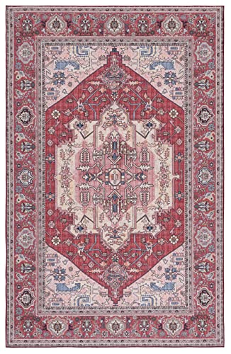 SAFAVIEH Tucson Collection Area Rug - 5' x 8', Red & Pink, Persian Design, Non-Shedding Machine Washable & Slip Resistant Ideal for High Traffic Areas in Living Room, Bedroom (TSN139R)