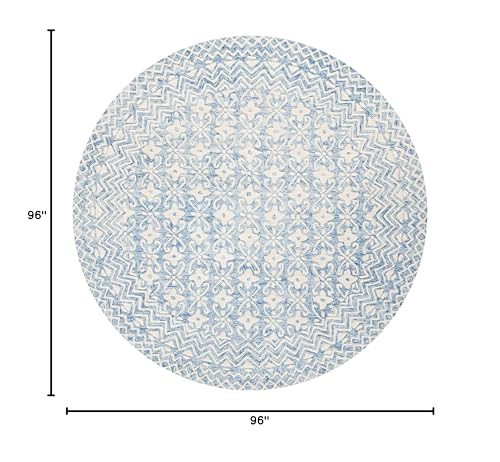 SAFAVIEH Blossom Collection Area Rug - 8' Round, Blue & Ivory, Handmade Wool, Ideal for High Traffic Areas in Living Room, Bedroom (BLM114M)