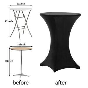 Tina's 6 Pack 32x43 Inch Highboy Spandex Cocktail Table Covers Black, Fitted Stretch Cocktail Tablecloth for Round Tables (6PC 32X43 Black)