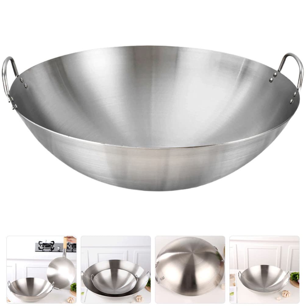 STOBAZA Stainless Steel Wok Pan, 34cm, Nonstick, Multipurpose, Dishwasher Safe