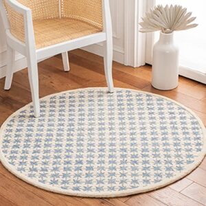 safavieh novelty collection area rug - 3' round, ivory & blue, handmade wool, ideal for high traffic areas in living room, bedroom (nov106a)