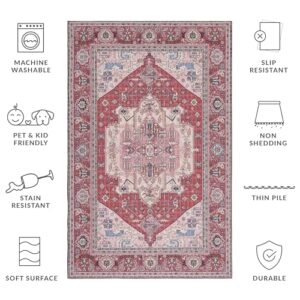 SAFAVIEH Tucson Collection Area Rug - 5' x 8', Red & Pink, Persian Design, Non-Shedding Machine Washable & Slip Resistant Ideal for High Traffic Areas in Living Room, Bedroom (TSN139R)