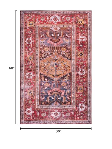 SAFAVIEH Tucson Collection Accent Rug - 3' x 5', Navy & Rust, Boho Persian Design, Non-Shedding Machine Washable & Slip Resistant Ideal for High Traffic Areas in Foyer, Living Room, Bedroom (TSN127N)