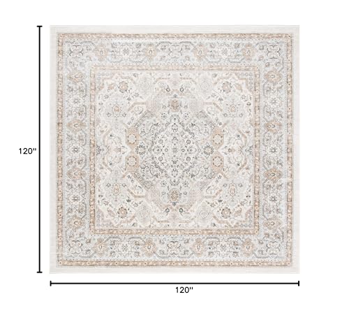 SAFAVIEH Isabella Collection 10' Square Cream/Beige ISA916B Oriental Non-Shedding Area Rug