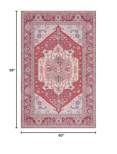 SAFAVIEH Tucson Collection Area Rug - 5' x 8', Red & Pink, Persian Design, Non-Shedding Machine Washable & Slip Resistant Ideal for High Traffic Areas in Living Room, Bedroom (TSN139R)