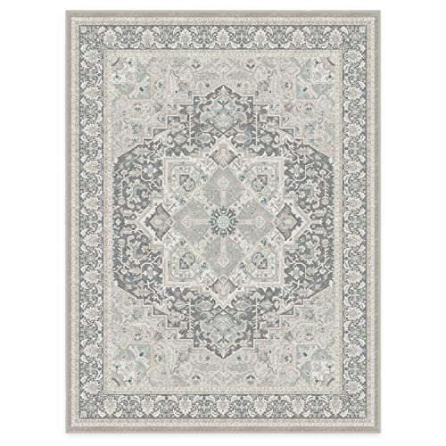 RUGGABLE x Hendesi Heriz Washable 9x12 Large Area Rug, Abalone, Premium Vintage Rugs for Living Room, Bedroom, Kitchen, Office, Classroom with Gripper Non Slip Pad