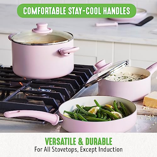 GreenLife Soft Grip Healthy Ceramic Nonstick 23 Piece Kitchen Cookware Pots and Frying Sauce Saute Pans Set with Kitchen Utensils, PFAS-Free, Dishwasher Safe, Pink