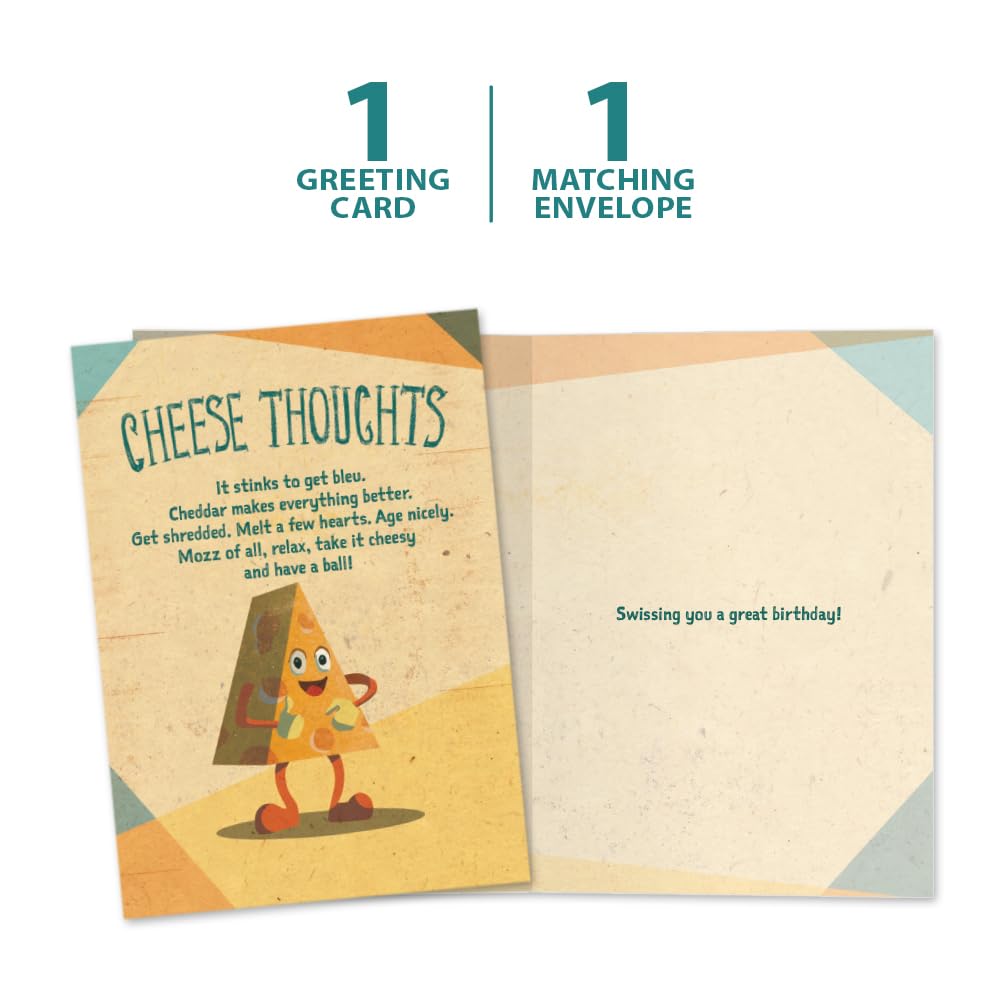 Tree-Free Greetings - Humorous Birthday Cards - Artful Designs - 1 Card + Matching Envelopes - Made in USA - 100% Recycled Paper - 5"x7" - Wisdom from Cheese (GO61537)