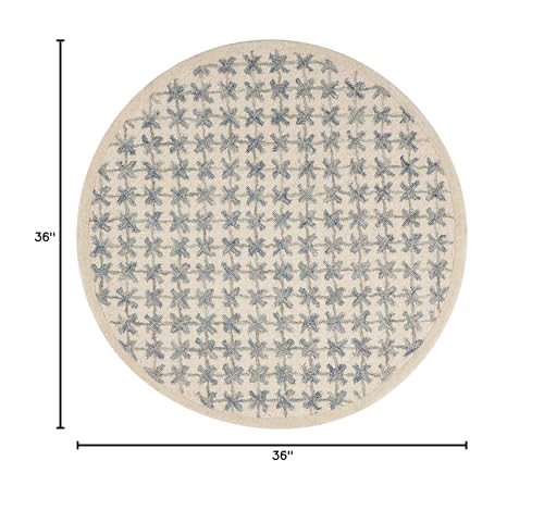 SAFAVIEH Novelty Collection Area Rug - 3' Round, Ivory & Blue, Handmade Wool, Ideal for High Traffic Areas in Living Room, Bedroom (NOV106A)