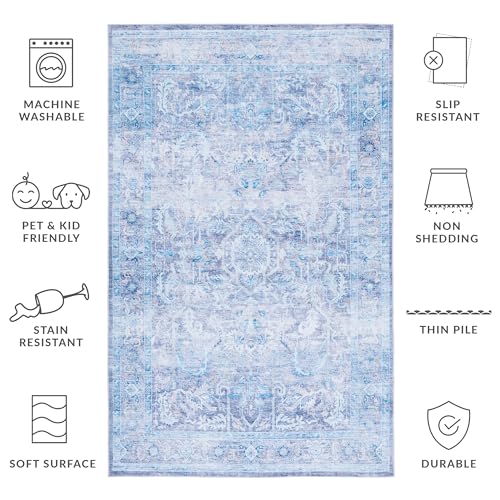 SAFAVIEH Tucson Collection Accent Rug - 4' x 6', Purple & Blue, Persian Design, Non-Shedding Machine Washable & Slip Resistant Ideal for High Traffic Areas in Entryway, Living Room, Bedroom (TSN185V)