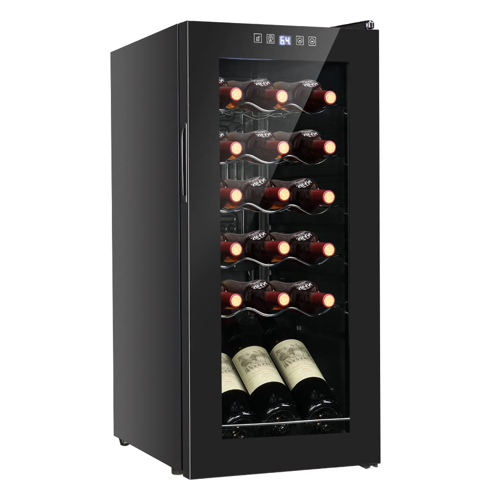 18 Bottle Wine Cooler Refrigerator, Freestanding Compressor Wine Chiller, Beverage Wine Fridge with Digital Temperature Control & Double-layer Glass Door for Red White Wine, Champagne, Beer