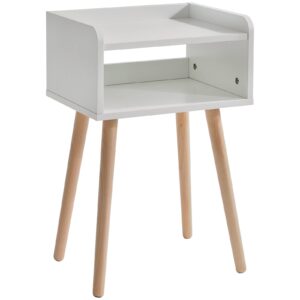 ibuyke nightstand, mid-century modern bedside table with solid wood legs, minimalist and practical end side table with open storage shelf, easy assembly, white uwns003w