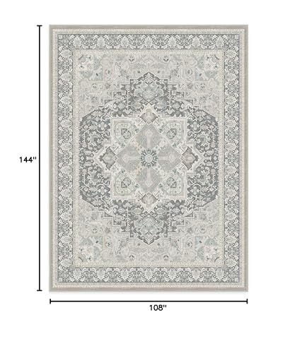 RUGGABLE x Hendesi Heriz Washable 9x12 Large Area Rug, Abalone, Premium Vintage Rugs for Living Room, Bedroom, Kitchen, Office, Classroom with Gripper Non Slip Pad