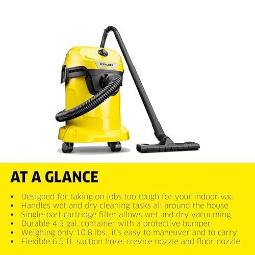 Kärcher - WD 3 Multi-Purpose Wet-Dry Shop Vacuum Cleaner - 4.5 Gallon - With Attachments – Blower Feature, Compact Space-Saving Design - 1000W,Yellow