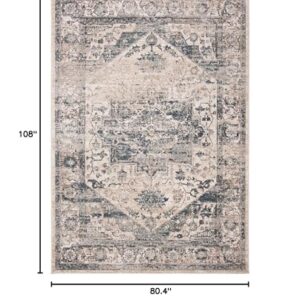 MARTHA STEWART x SAFAVIEH 6'7" x 9' Ivory/Blue MSR868A Oriental Non-Shedding Area Rug