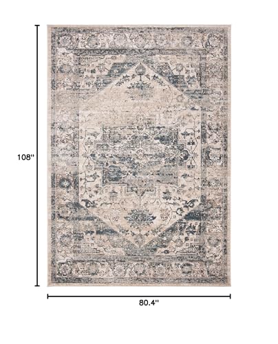 MARTHA STEWART x SAFAVIEH 6'7" x 9' Ivory/Blue MSR868A Oriental Non-Shedding Area Rug