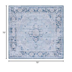 SAFAVIEH Tucson Collection Area Rug - 6' Square, Light Blue & Navy, Persian Design, Non-Shedding Machine Washable & Slip Resistant Ideal for High Traffic Areas in Living Room, Bedroom (TSN147M)