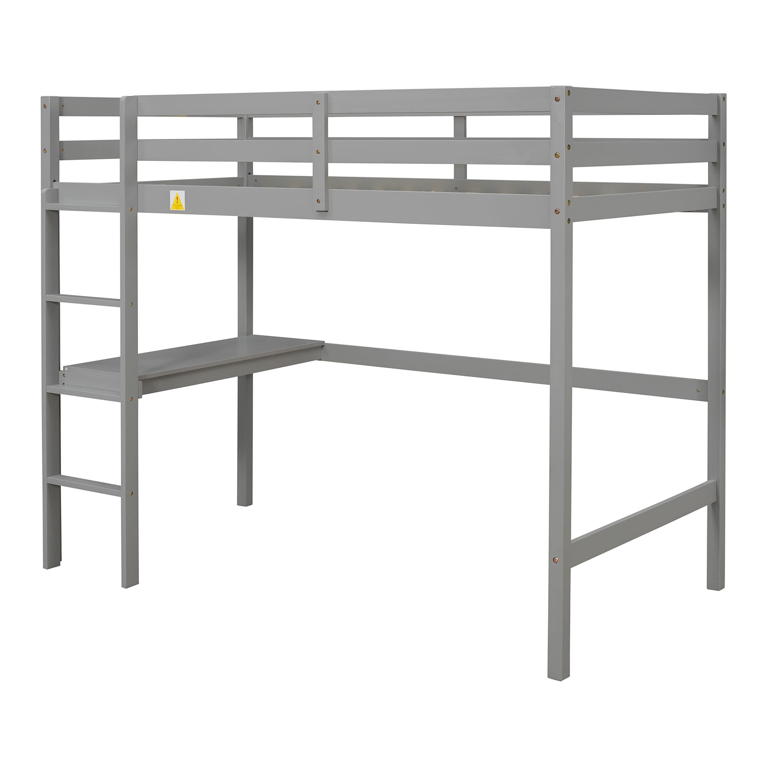 Harper & Bright Designs Twin Loft Bed, Twin Size Loft Bed with Desk Underneath,Wood Loft Bed Twin for Kids Teens Girls Boys, No Box Spring Needed,Grey