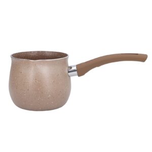 Milk Pan, 10cm Dia Nonstick Saucepan with Pour Spouts Aluminum Alloy Sauce Pan Enameled Inside Coating Small Soup Pot with Single Handle for Coffee Butter Chocolate(Brown)