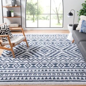 safavieh augustine collection area rug - 8' x 10', navy & ivory, moroccan boho tribal fringe design, non-shedding & easy care, ideal for high traffic areas in living room, bedroom (agt849n)