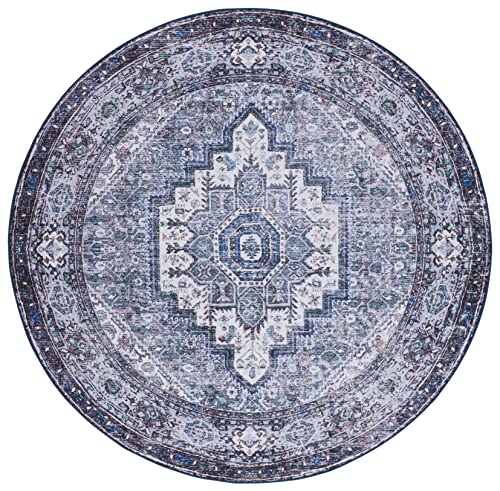 SAFAVIEH Tucson Collection Area Rug - 6' Round, Beige & Green, Persian Medallion Design, Non-Shedding Machine Washable & Slip Resistant Ideal for High Traffic Areas in Living Room, Bedroom (TSN198C)