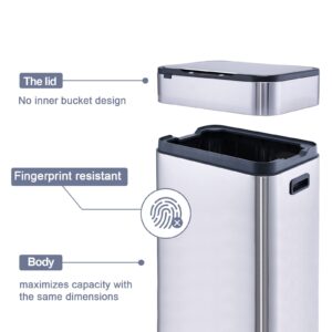 ELPHECO Stainless Steel Kitchen Trash Can 13 Gallon Motion Sensor Trash Can Without Inner Bucket, Large Capacity Automatic Kitchen Waste Bin with Lid