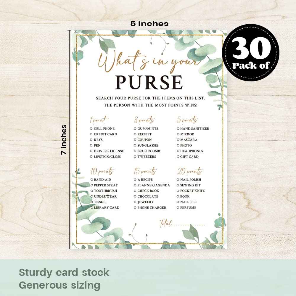 kdxpbpz What's in Your Purse Game for Bridal Shower Jungle Bridal Shower Party Supplies Bridal Shower Games Card Wedding Party Games Engagement Party Cards - Set of 30