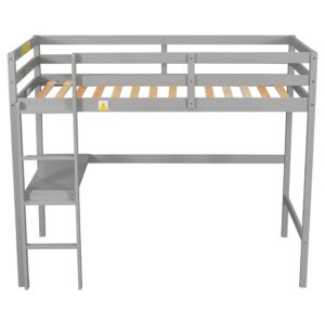 Harper & Bright Designs Twin Loft Bed, Twin Size Loft Bed with Desk Underneath,Wood Loft Bed Twin for Kids Teens Girls Boys, No Box Spring Needed,Grey